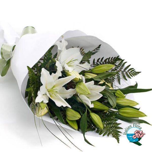 Funeral bouquet of white lilies