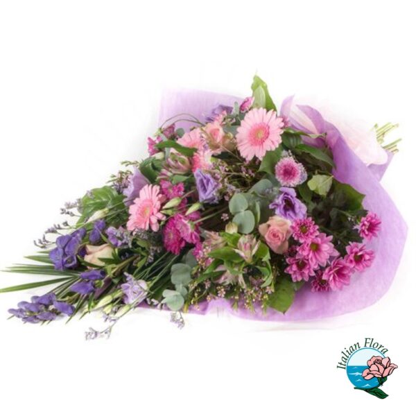 pink and purple funeral bouquet
