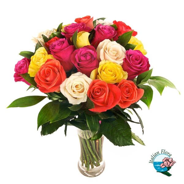 Bouquet of 24 mixed color roses