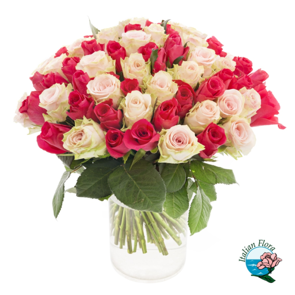 50 mix pink and red roses