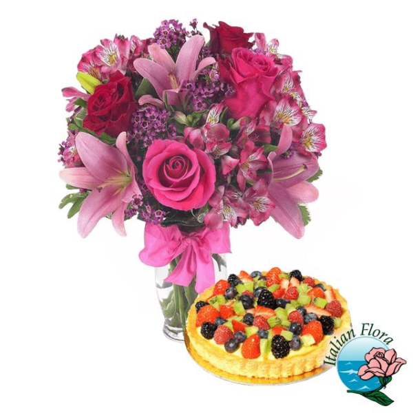 Pink bouquet with fruit cake