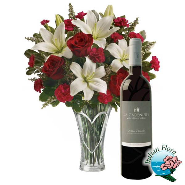 White and red bouquet with red wine