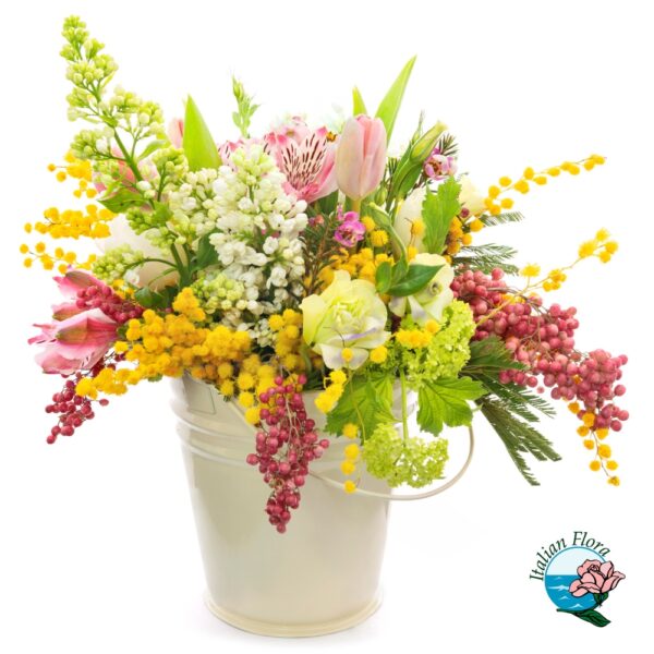 Spring flowers arrangement with mimoza